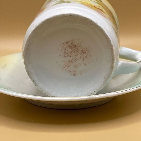 Vintage Porcelain Tea Cup & Saucer Hand-Painted Roses Antique 1900-1919 - Picture 6 of 9